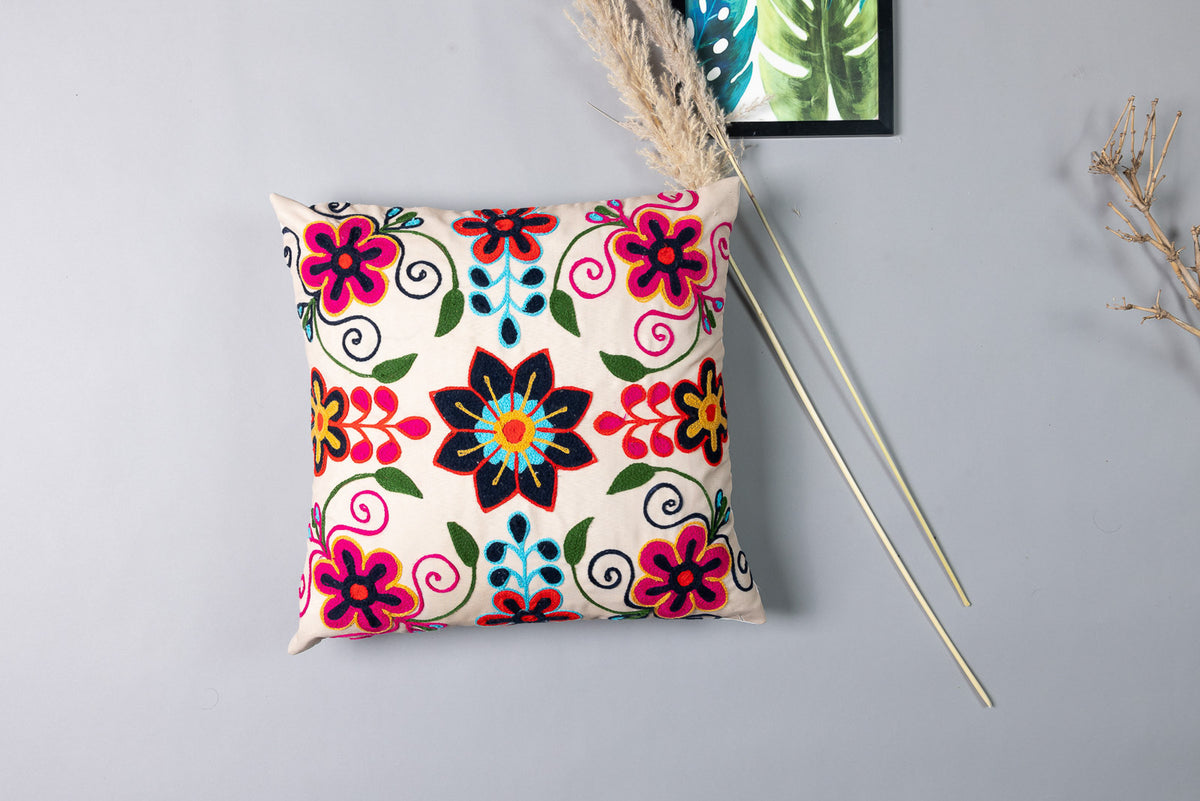 BAHRAICH - Floral Embroidered Cushion Cover