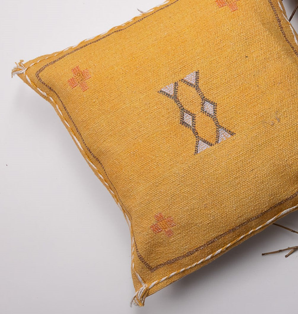 Yellow Silk Embrodiery Digita Cushion Cover