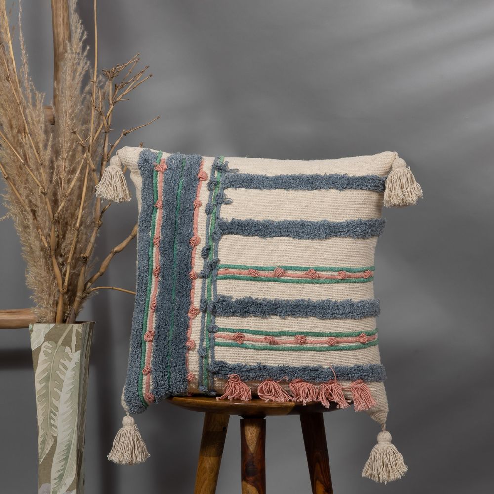BLUE TUFT - Artful Embroidered Throw Pillow Case