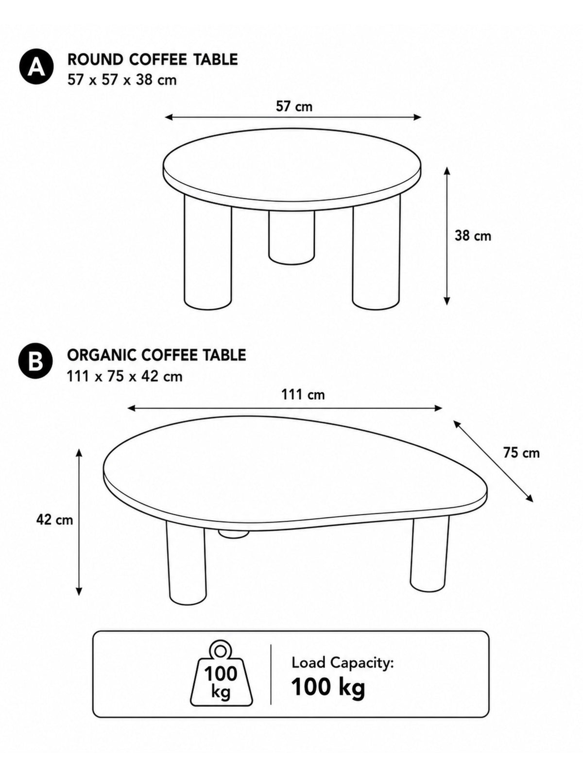 The Gasbh Set of 2 Coffee Tables for Living Room | Designer Duo Nesting Center Tables with Round and Organic Freeform Tops | Modern Side Tables for Home Sofa and Lounge | Contemporary Accent Table Set