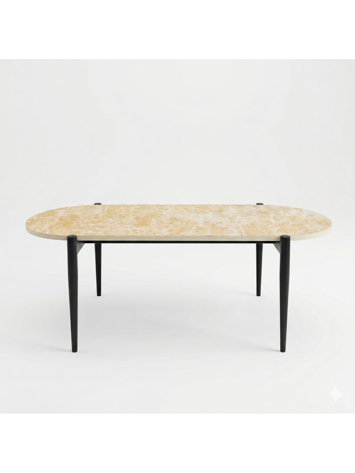 The Gasbh Marble Finish MDF Coffee Table for Living Room | Modern Wooden Center Table with Rounded Oval Top and Sturdy Iron Legs | High Density MDF Top | Contemporary Coffee Table for Home Sofa and Lounge