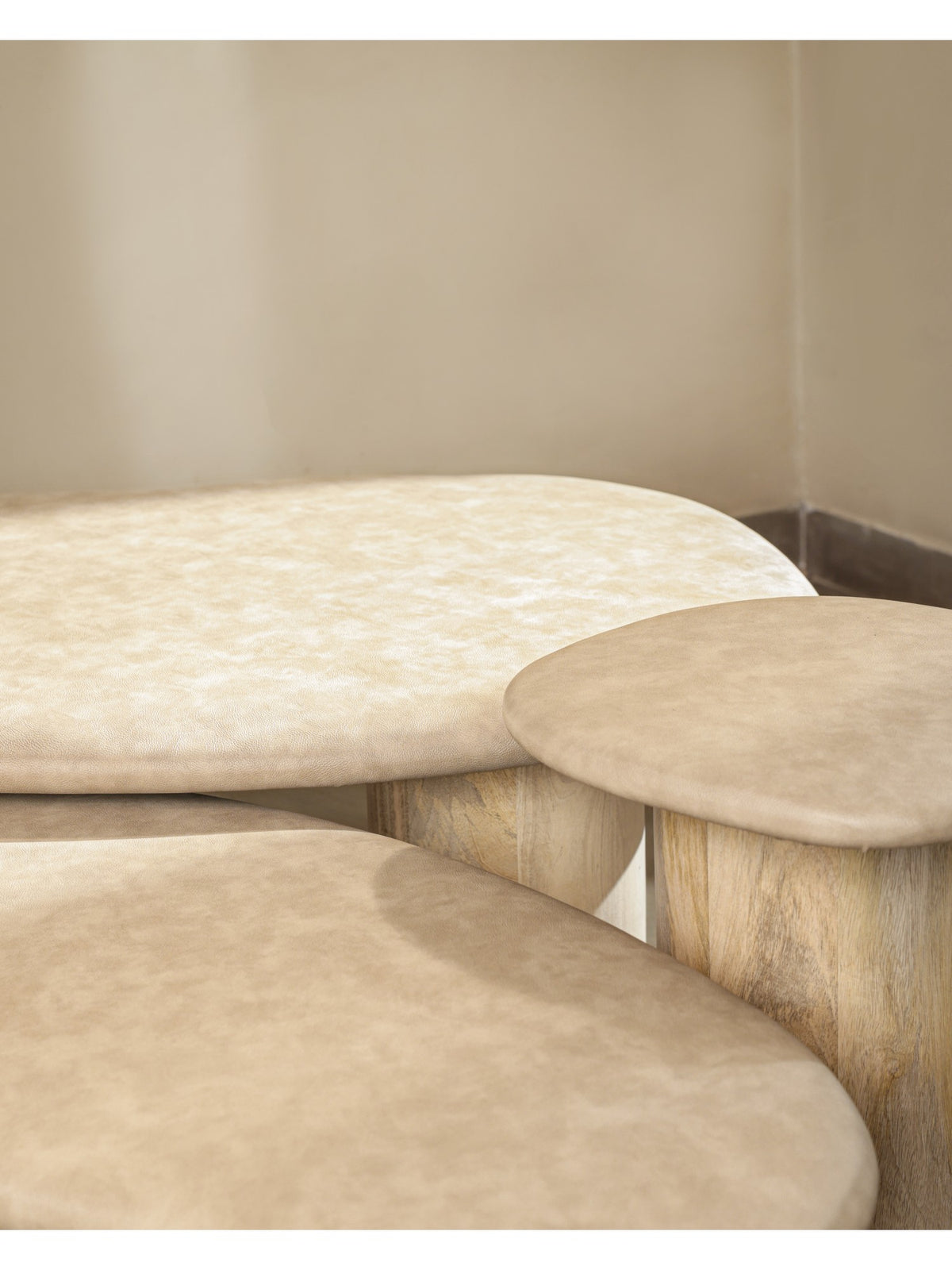 The Gasbh Set of 3 Mango Wood Coffee Tables for Living Room | Solid Wooden Nesting Center Tables with Organic Freeform Tops and Sturdy Pedestal Legs | Natural Wood Finish | Multi Purpose Tables for Home Sofa and Lounge