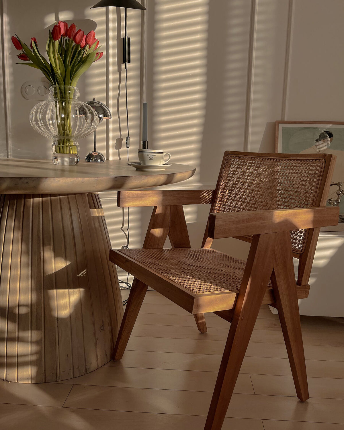 DAYTONE Timeless Acacia Wood Chair with Classic Cane Detailing