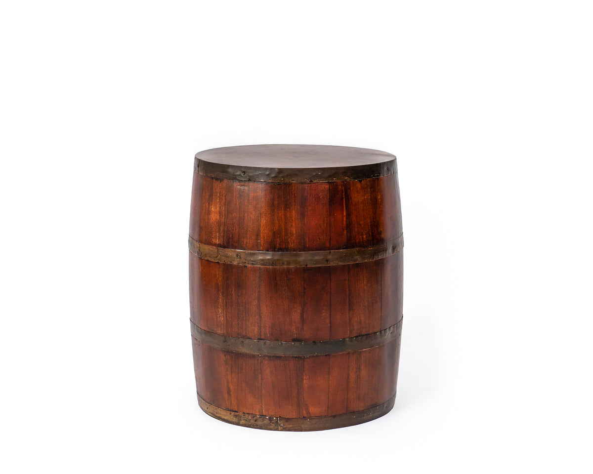 Drum Style Wooden End Table