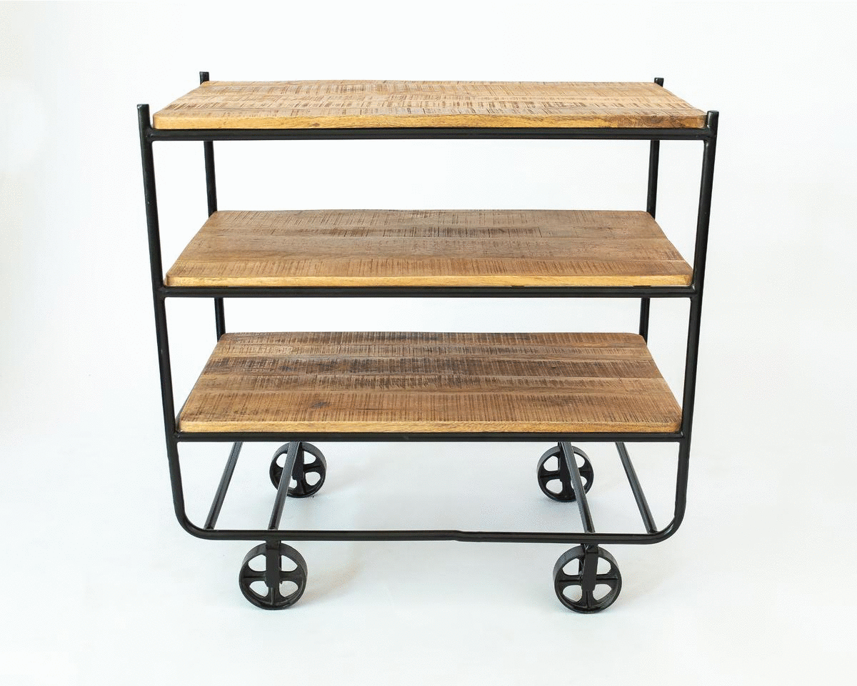 Rustic Roller Iron & Mango Wood Cabinet