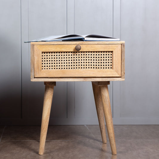 Natural Cane and Wood Side Table