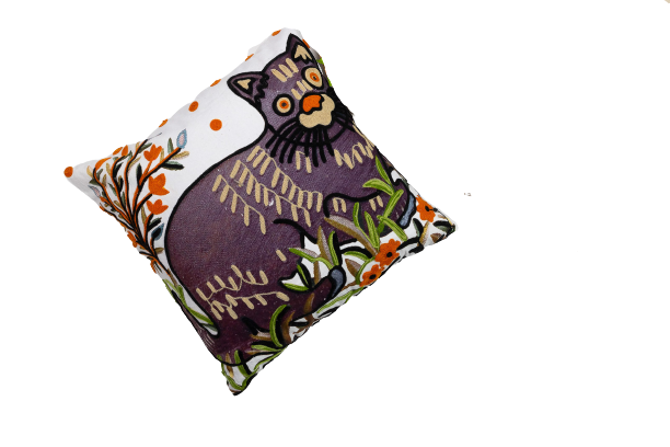 PHUSRO - Cat Motif  Embroidered Cushion Cover