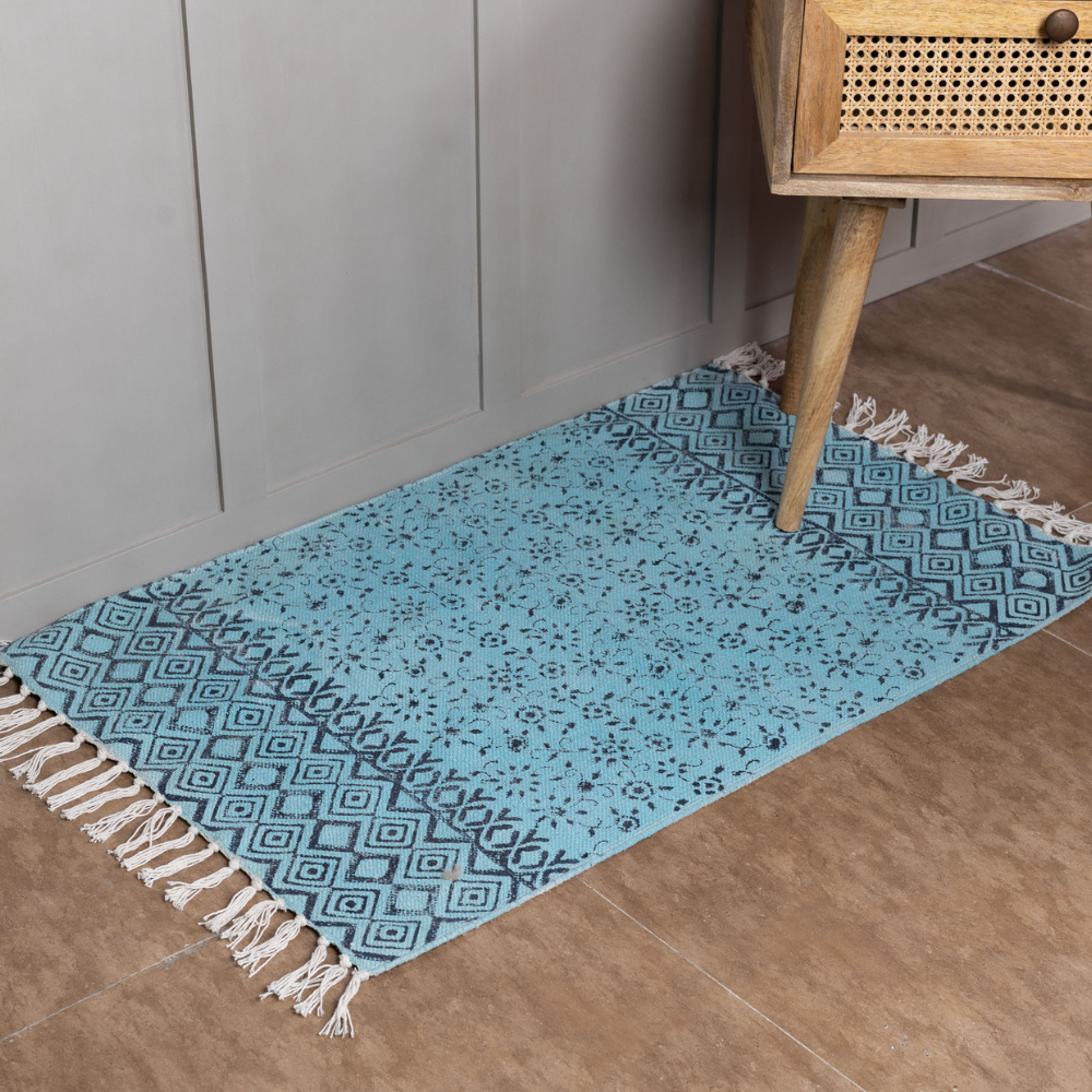 TERKOS - Hand Block Printed Cotton Rug