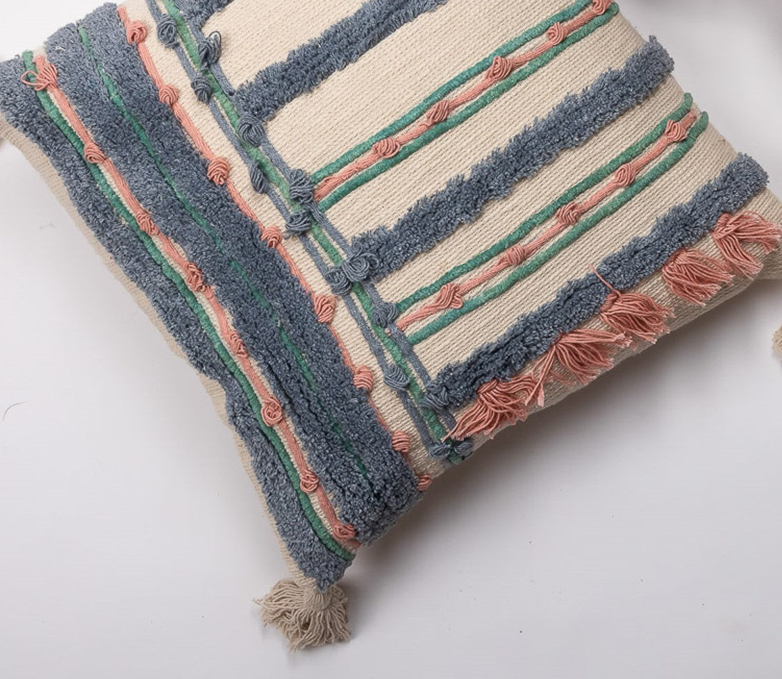 BLUE TUFT - Artful Embroidered Throw Pillow Case