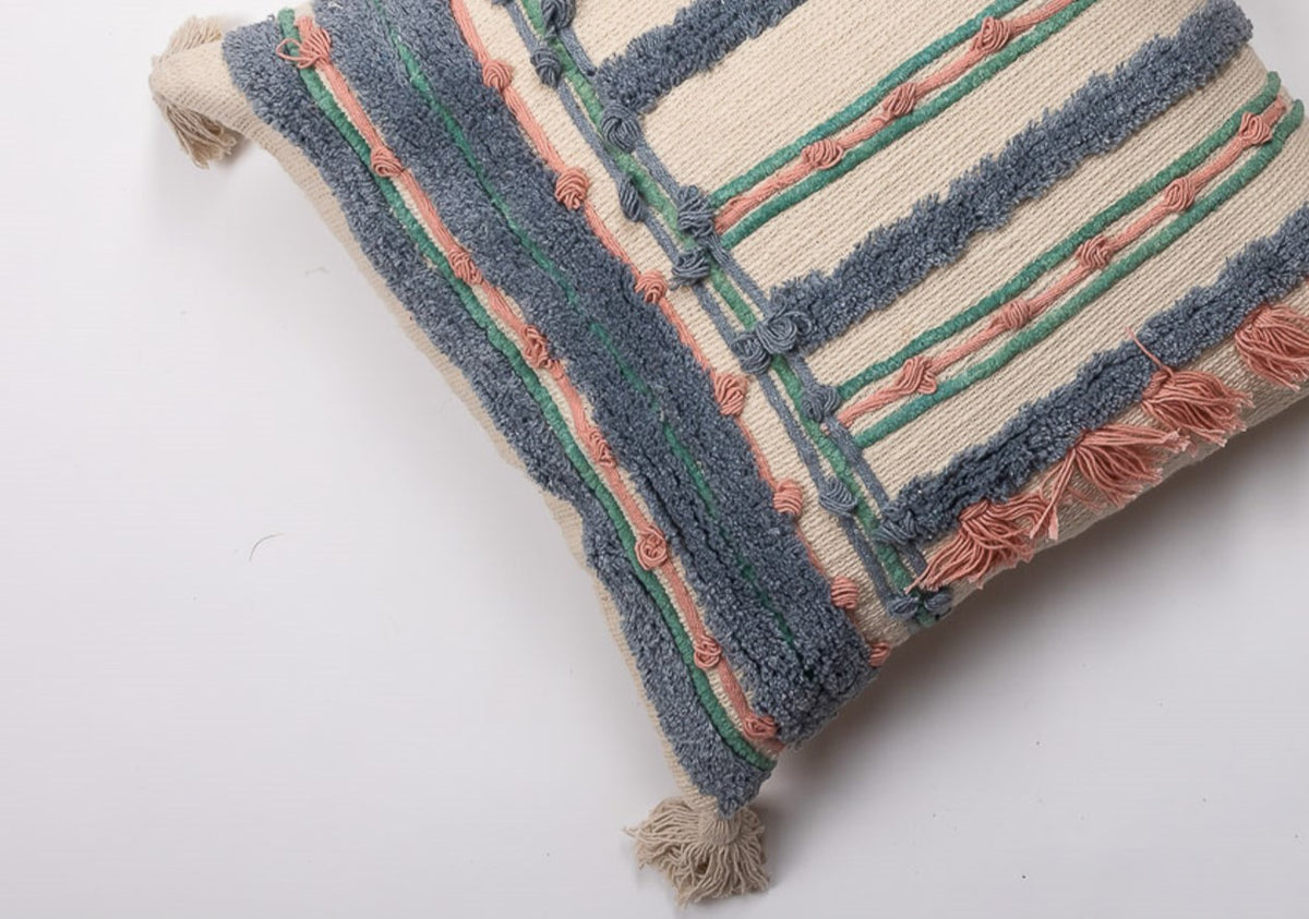BLUE TUFT - Artful Embroidered Throw Pillow Case