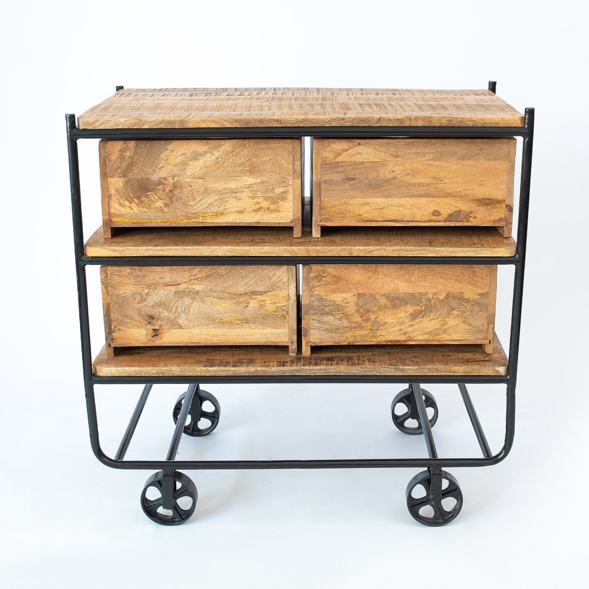Rustic Roller Iron & Mango Wood Cabinet