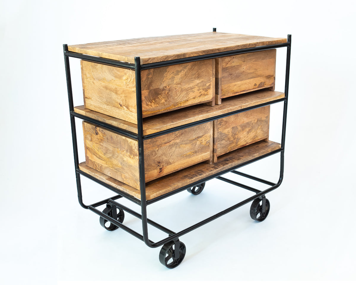 Rustic Roller Iron & Mango Wood Cabinet