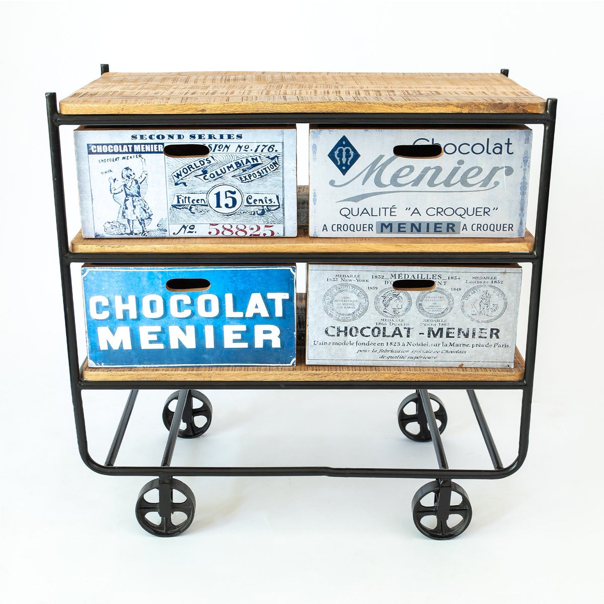 Rustic Roller Iron & Mango Wood Cabinet