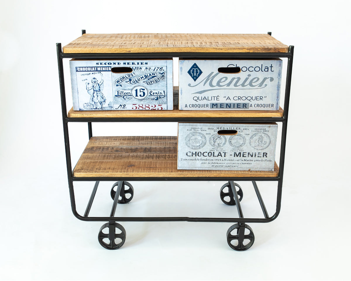 Rustic Roller Iron & Mango Wood Cabinet