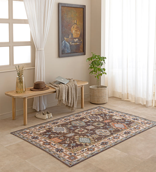 LILA Brown Geometric Hand Woven Cotton Dhurrie Rug (6 ft x 4 ft)