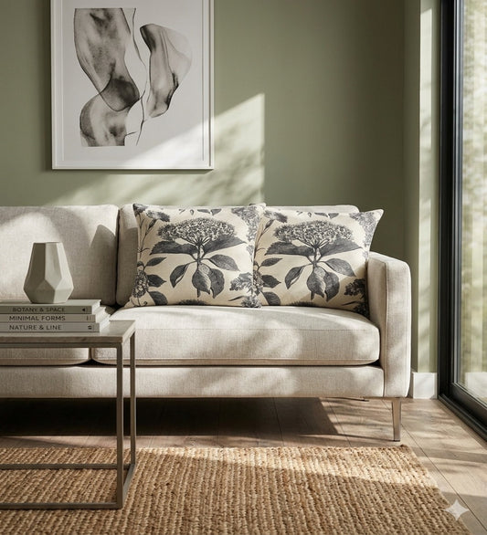 NOIRA - Black Soft Floral Cushion Covers Set of 2 (18x18) | Elegant Home Decor