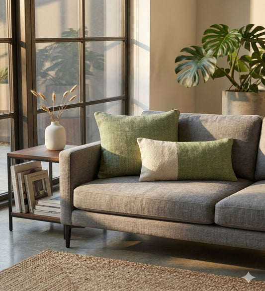 IRA - Hand Woven Green Cushion Covers Set of 2 (18x18) | Textured Home Decor