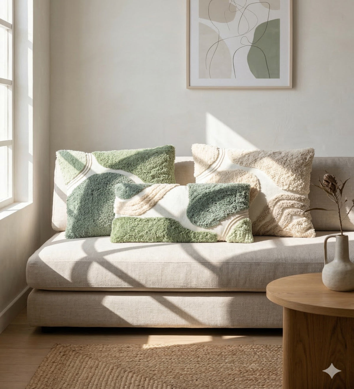KIARA - Modern Tufted Green Cushion Covers Set of 3 (18x18) | Textured Home Decor