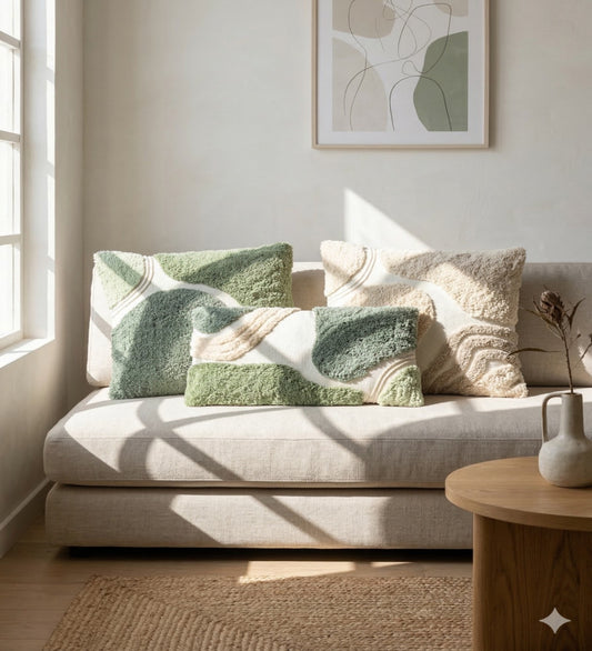 KIARA - Modern Tufted Green Cushion Covers Set of 3 (18x18) | Textured Home Decor