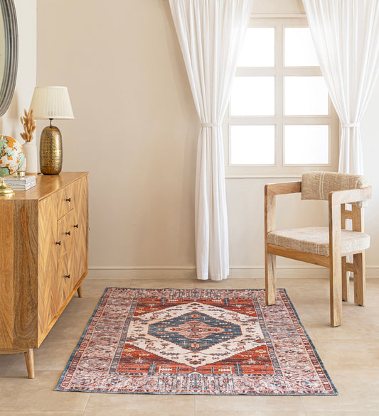AMARA Cream Geometric Hand Woven Cotton Dhurrie Rug (6 ft x 4 ft)