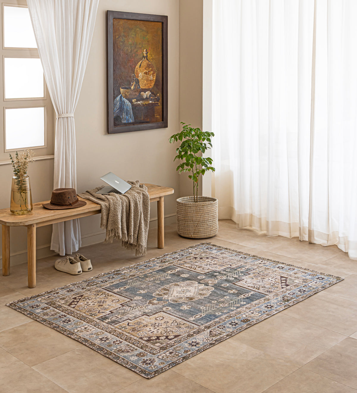 AVYA Grey Geometric Hand Woven Cotton Dhurrie Rug (6 ft x 4 ft)