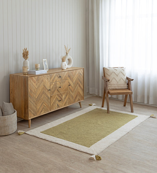 SANVI White Geometric Hand Woven Cotton Dhurrie Rug (5 ft x 3 ft)