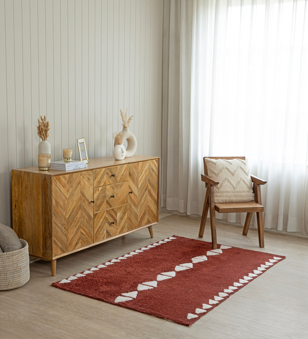 SAMARA Maroon Geometric Hand Woven Cotton Dhurrie Rug (8 ft x 5 ft)