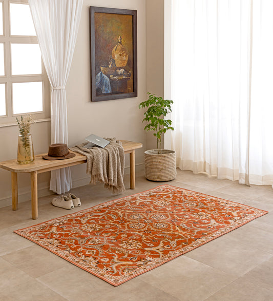 VEDA Red Geometric Hand Woven Cotton Dhurrie Rug (5 ft x 3 ft)