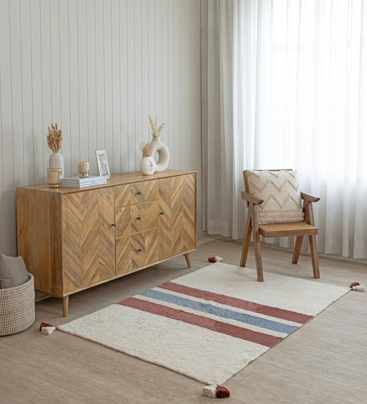 ISHANI Cream Geometric Hand Woven Cotton Dhurrie Rug (6 ft x 4 ft)