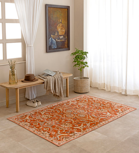 IRA Red Geometric Hand Woven Cotton Dhurrie Rug (6 ft x 4 ft)
