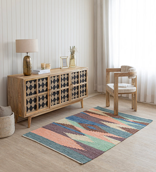 SAIRA Multicolor Geometric Hand Woven Cotton Dhurrie Rug (6 ft x 4 ft)