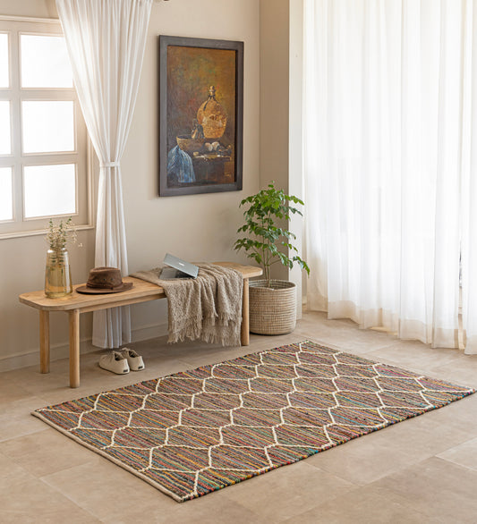 TISHA Multicolor Geometric Hand Woven Jute Dhurrie Rug (6 ft x 4 ft)