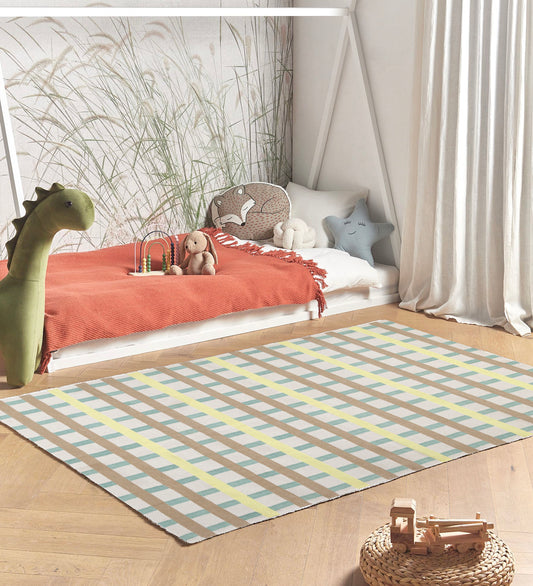 RUDRA Multicolor Geometric Hand Woven Cotton Dhurrie Rug (5 ft x 3 ft)