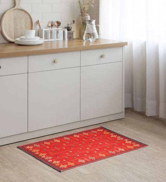 KALYA Multicolor Geometric Hand Woven Cotton Dhurrie Rug (3 ft x 2 ft)
