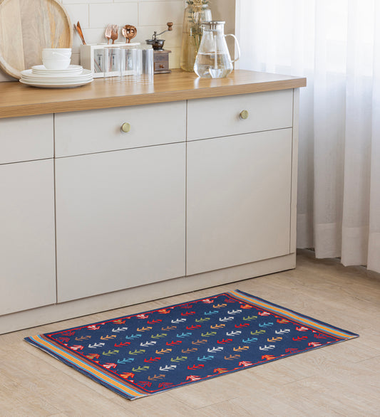 LAVYA Blue Geometric Hand Woven Cotton Dhurrie Rug (3 ft x 2 ft)