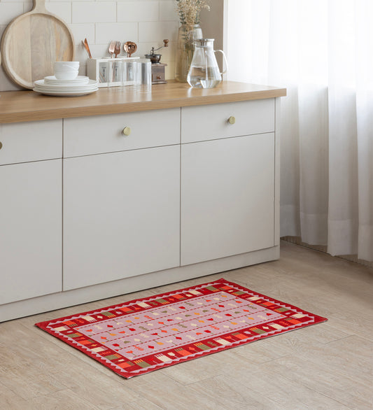 REVA Pink Geometric Hand Woven Cotton Dhurrie Rug (3 ft x 2 ft)