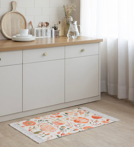 ROOH Multicolor Floral Hand Woven Cotton Dhurrie Rug (3 ft x 2 ft)