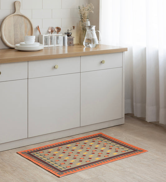 AABHA Multicolor Geometric Hand Woven Cotton Dhurrie Rug (3 ft x 2 ft)