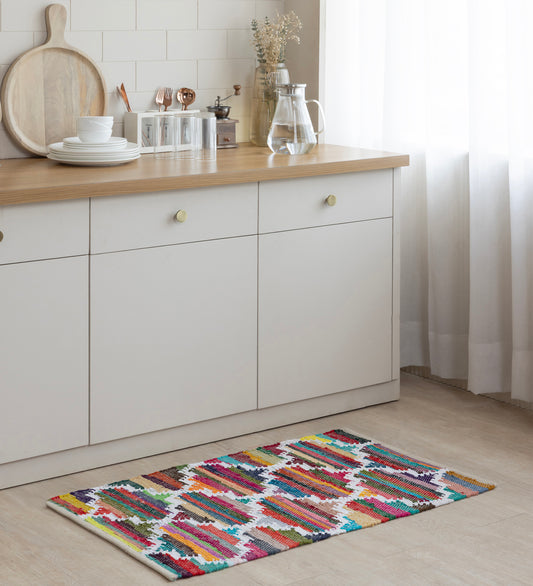 CHITRA Multicolor Geometric Hand Woven Cotton Dhurrie Rug (3 ft x 2 ft)