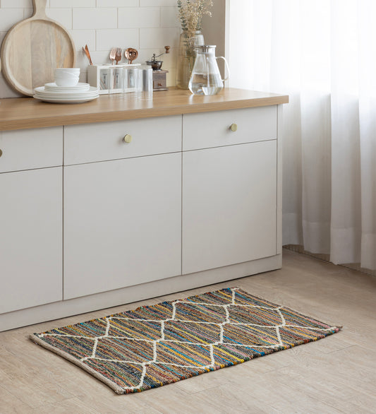 FALGUNI Multicolor Geometric Hand Woven Jute Dhurrie Rug (3 ft x 2 ft)