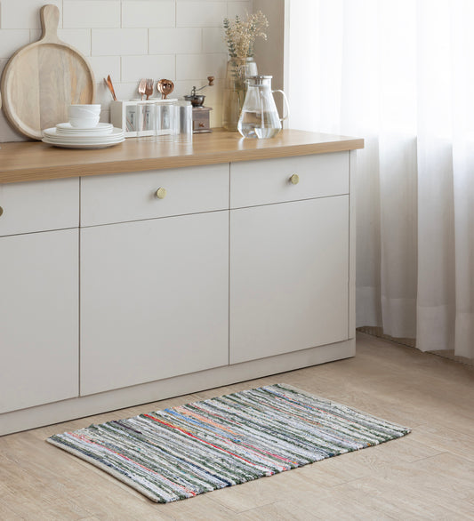 GANGA Multicolor Striped Hand Woven Cotton Dhurrie Rug (3 ft x 2 ft)