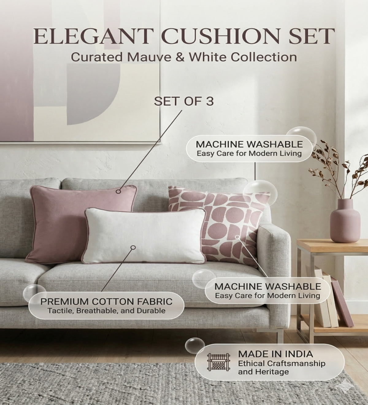 ELYRA - Modern Minimalist Soft Cushion Covers Set of 3 (18x18) | Cozy Home Decor