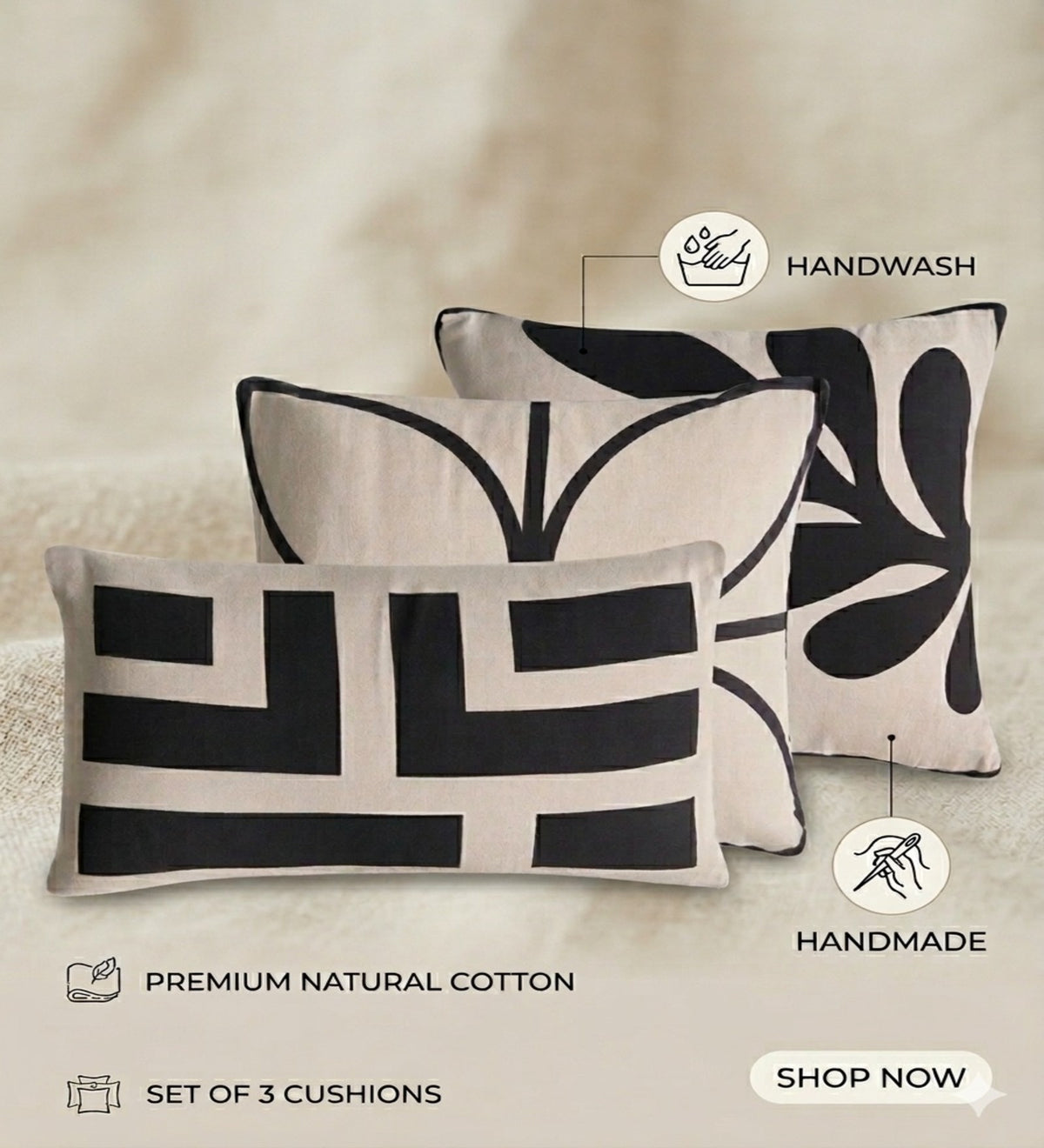 ROMA - Modern Soft Roma Cushion Covers Set of 3 (18x18) | Elegant Home Decor