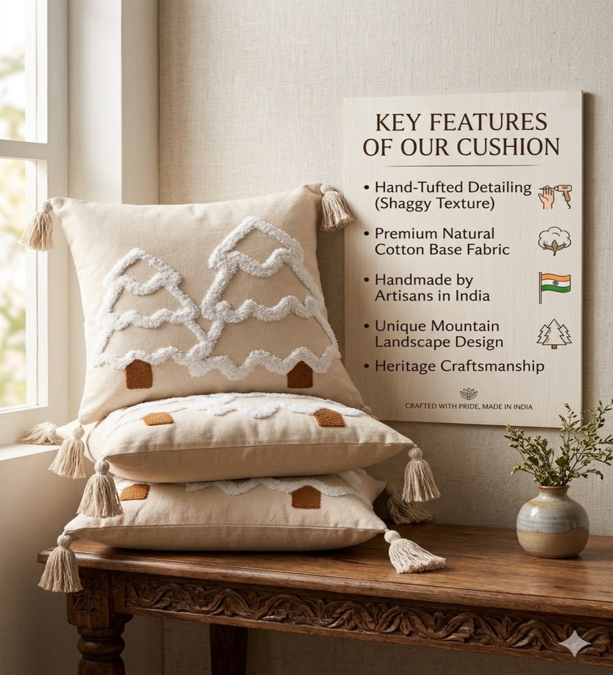 AANYA - Hand Tufted Off-White Cushion Covers Set of 2 (18×18") | Textured Home Decor