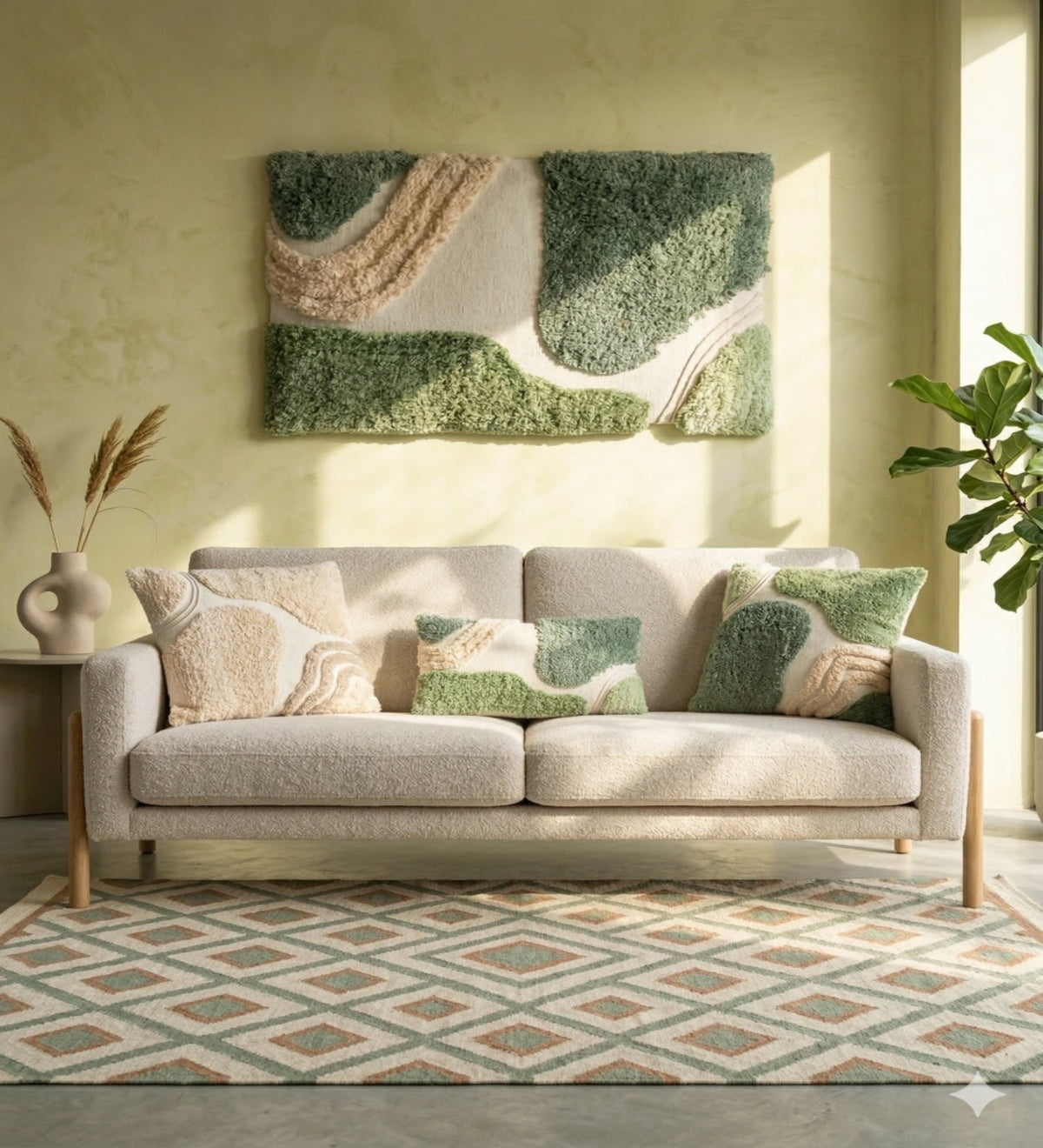 KIARA - Modern Tufted Green Cushion Covers Set of 3 (18x18) | Textured Home Decor