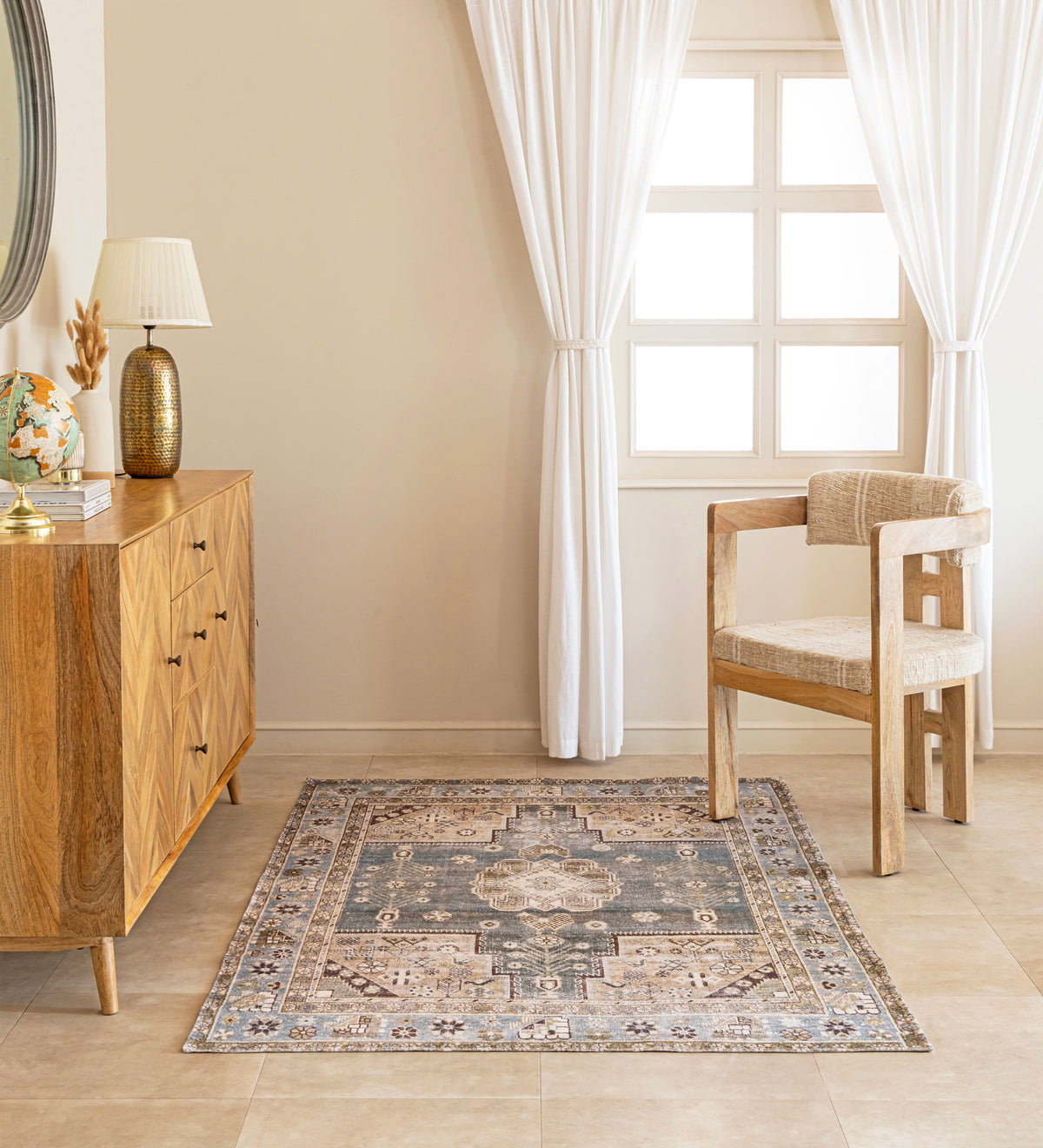 AVYA Grey Geometric Hand Woven Cotton Dhurrie Rug (6 ft x 4 ft)