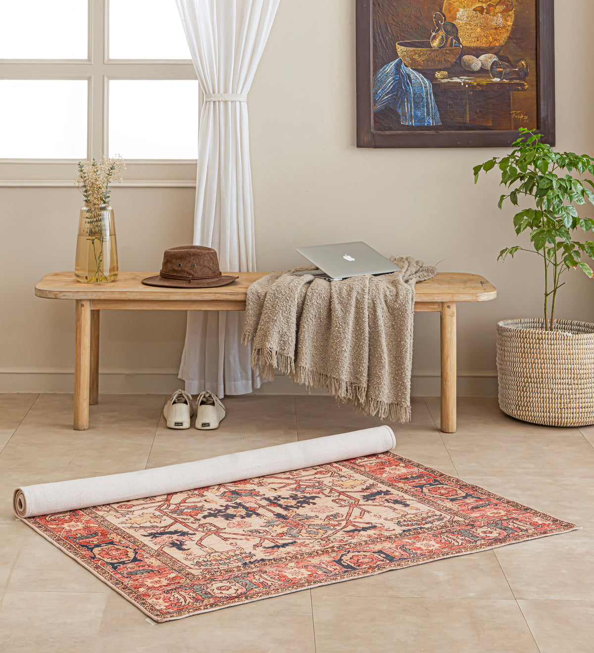 ISHA Red Geometric Hand Woven Cotton Dhurrie Rug (6 ft x 4 ft)
