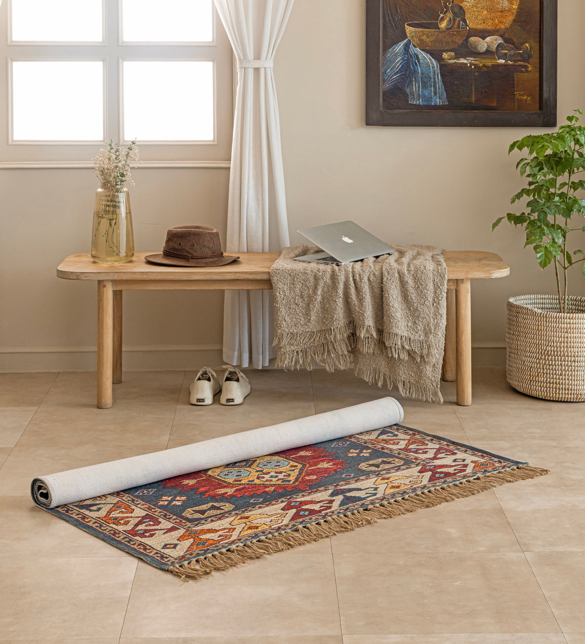 DIYRA Red Geometric Hand Woven Cotton Dhurrie Rug (6 ft x 4 ft)