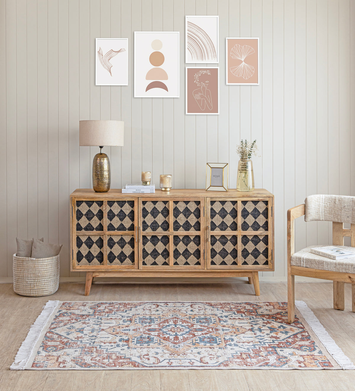 VANYA Beige Geometric Hand Woven Cotton Dhurrie Rug (6 ft x 4 ft)