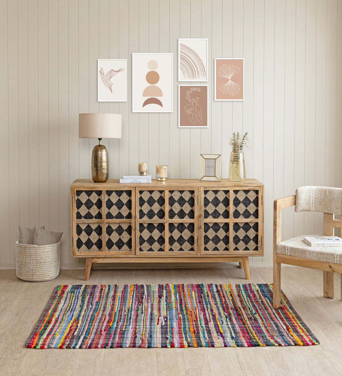 NAIRA Multicolor Striped Hand Woven Cotton Dhurrie Rug (6 ft x 4 ft)